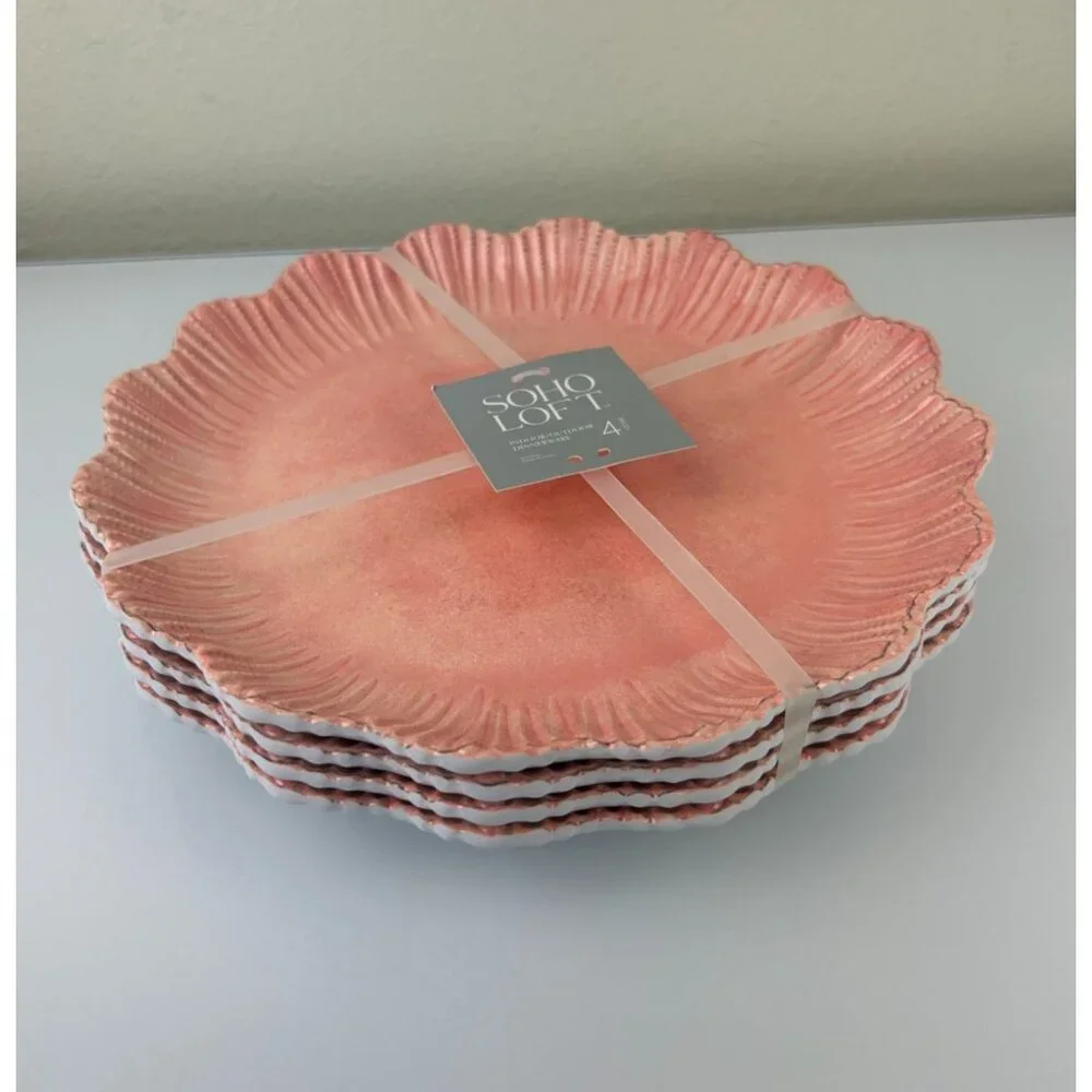 SOHO Loft Melamine Dinner Plate Pink Scalloped Set of 4 10.75